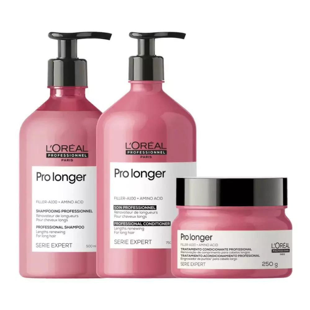 KIT LOREAL PRO LONGER SHAMPOO 750ML+COND 750ML+MASCARA 250GR - 60% OFF